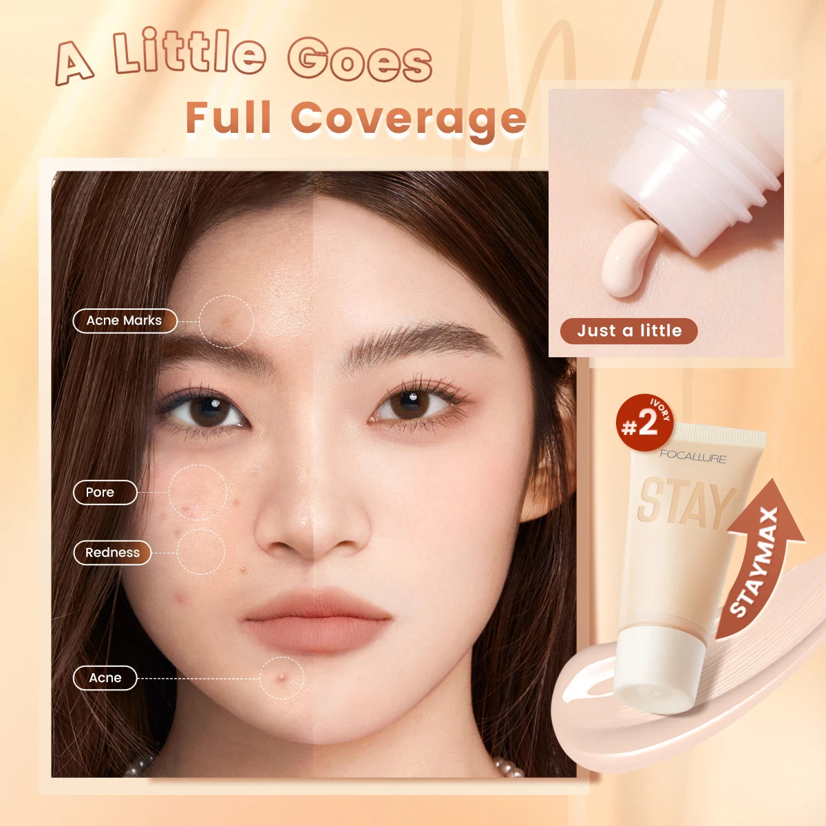 FOCALLURE Waterproof Liquid Foundation Cream Full Coverage Oil-control Long-lasting Face Concealer Base Cosmetics